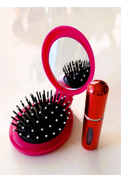 TARIK HOME Mini Folding Mirror Comb & 5ml Perfume Bottle, Pocket Purse Ideal for Travel Set of 2