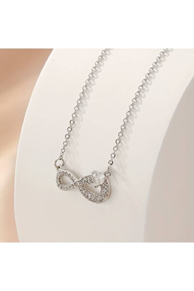 Herşey Nota قلادة نسائية رمز اللانهاية - حجر الزركون ستانلس ستيل 55 سم تصميم ...