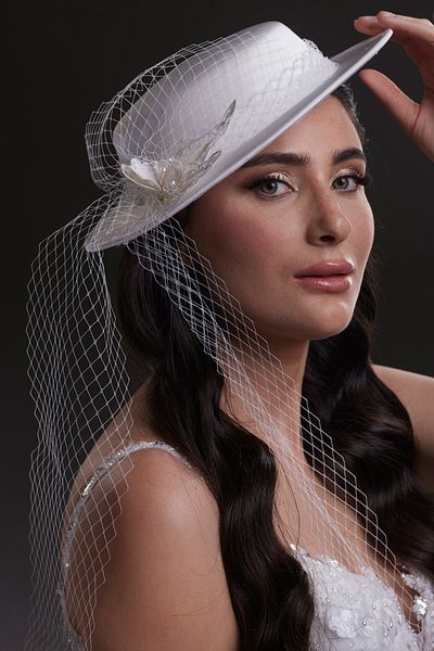 Hayalperest boncuk Vintage Inspired Lattice Tulle White Fascinator