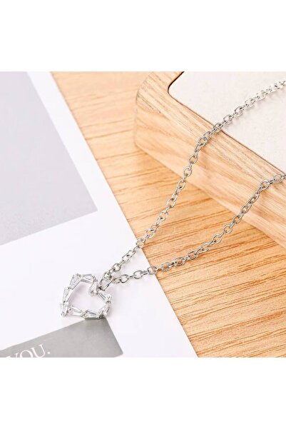 Herşey Nota قلادة نسائية على شكل قلب من حجر الزركون – ستانلس ستيل، 55 سم تصمي...