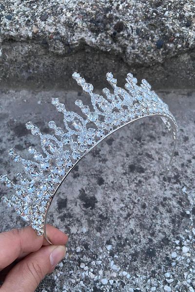 Hobigram Abrienda Silver Bridal Henna Crown Special Occasion Accessory Women's Crown Hair Accessory – Crown, Crystal Stone