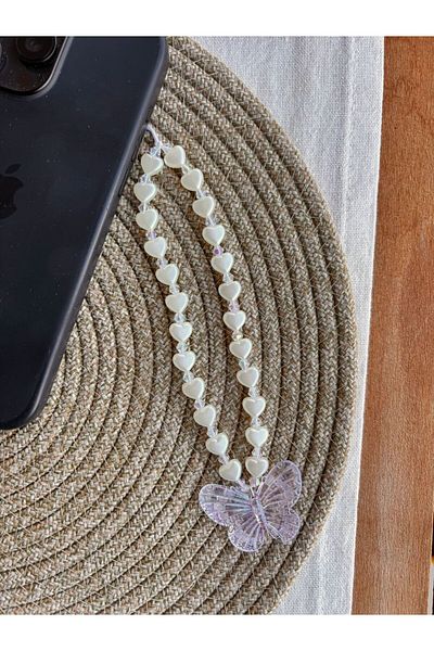 PEONY - peonyofficiall Pearl Heart and Transparent Butterfly Phone Charm Phone Lanyard Bag Ornament