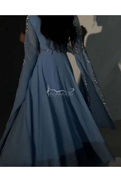 ALANOOD FASHION جلابيه تطريز راقي فخمة للمناسبات بتصميم سماوي ملكي