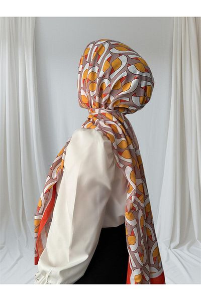 ESSLERA Geometric Patterned Orange Gray Four Seasons Soft Shawl - Light and Comfortable Fabric