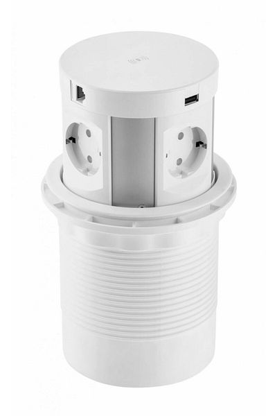 ANKRGRGTVN Built-in socket, 4 sockets, 2 USB A ports, 2 RJ45 cat6 ports, 5W wireless charging,1.5 m cable,white