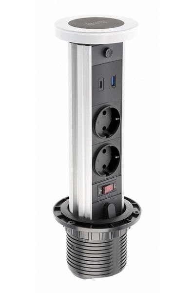 ANKRGRGTVN Built-in tower socket, 2 schuko sockets, USB A+C, 10 W wireless charging, 1.5 m cable, white, GTV