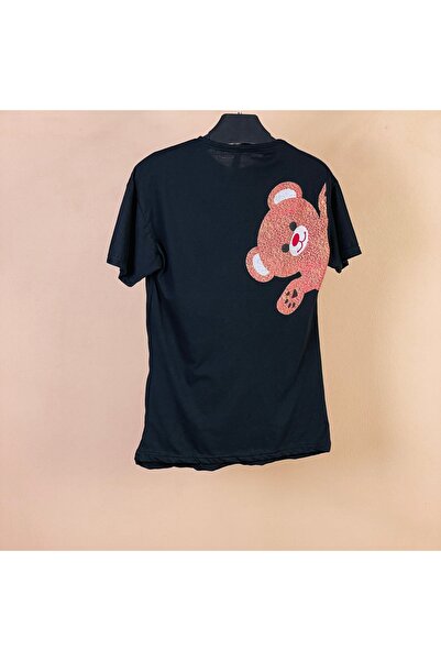 eg38 تي شيرت مطبوع عليه دمية دب Tmb باللون الأسود