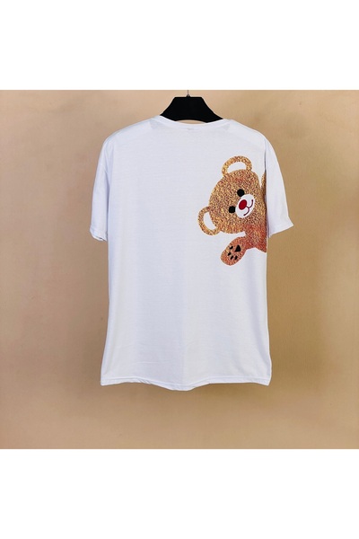 eg38 تي شيرت أبيض مطبوع عليه دمية دب Tmb