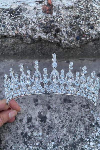 Hobigram Abrienda Silver Bridal Henna Crown Special Occasion Accessory Women's Crown Hair Accessory – Crown, Crystal Stone