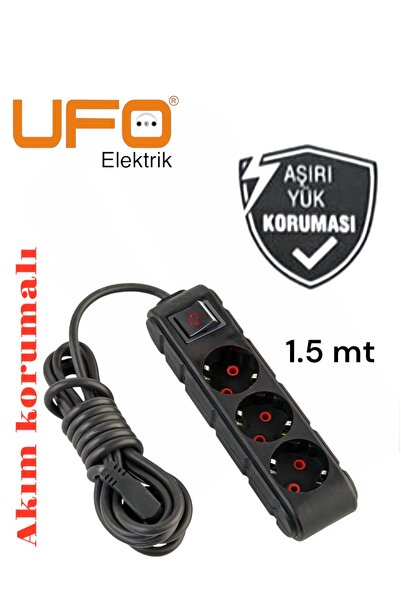 UFO Akım korumalı grup priz (((siyah renk))) 1.5 mt kablolu (1.sınıf kaliteli...
