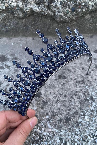 Hobigram Abrienda Navy Blue Bridal Henna Crown Special Occasion Accessory Women's Crown Hair Accessory – Crown, Crystal Stone
