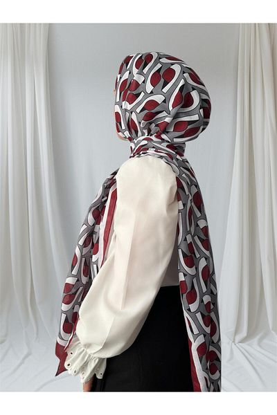ESSLERA Geometric Patterned Burgundy Gray Four Seasons Soft Shawl - Light and Comfortable Fabric