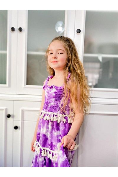 Marka Sensin Kids Girl's Tasseled Guiped Cotton Viscose Long Dress
