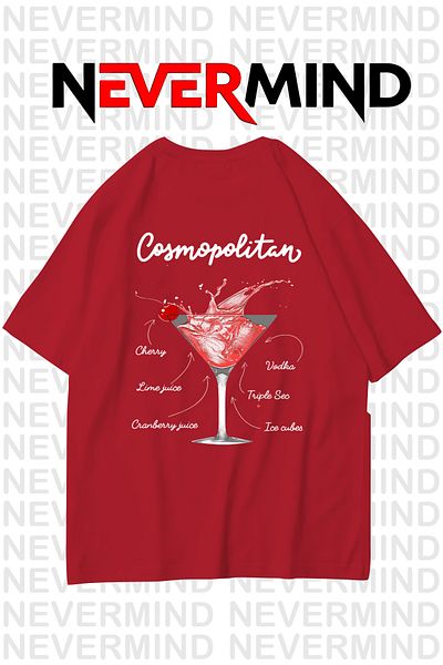 NEVERMIND Women's Oversize Cotton T-Shirt - Cosmopolitan Cocktail Pattern