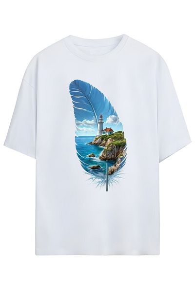 MAGORS Artistic Feather Pattern Oversize T-Shirt (Artistic Feather Pattern Oversize T-Shirt) (Relaxed Fit)