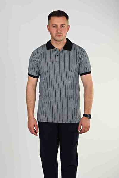 eg38 Tmb خطوط بولو ياقة رمادي فاتح