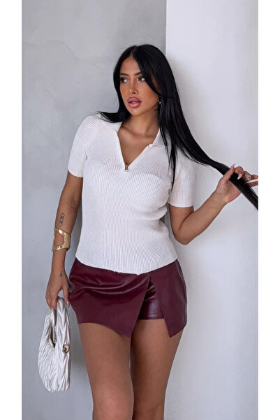 Noi Belis Εκρού με φερμουάρ και λεπτομέρειες, λεπτή καλοκαιρινή μπλούζα με λα...