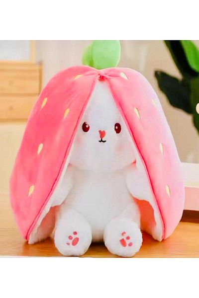 doğan hediyelik 50 cm Pink Light Colored Strawberry Rabbit Plush Toy 2-Faced Pillow