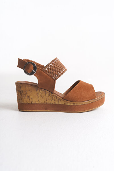 Redoxy Women's Special Design Elastic Double Strap Wedge Heeled Casual Shoes, Suede Sandals