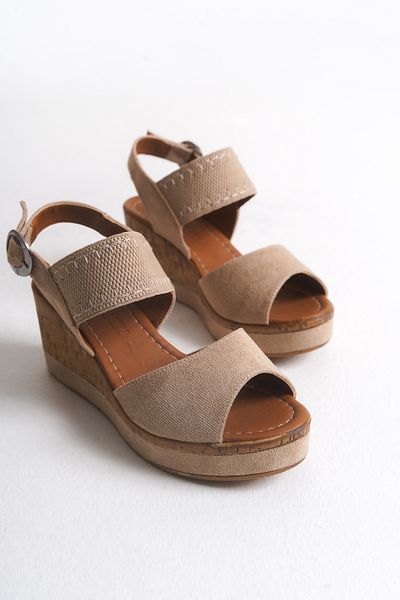 Shoesers Дамски ежедневни обувки със специален дизайн, еластични и двойни каишки, на танкетка, велурени сандали