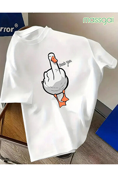 Massgai Tricou oversize unisex Duck You imprimat 100% bumbac