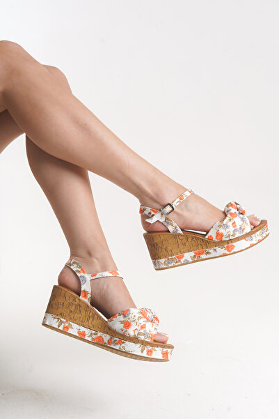 Redoxy Women's Special Floral Design Bow Strap Wedge Heeled Shoes, Casual Sandals