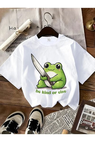 Massgai Unisex Be Kind Frog Printed Oversize 100% Cotton T-Shirt