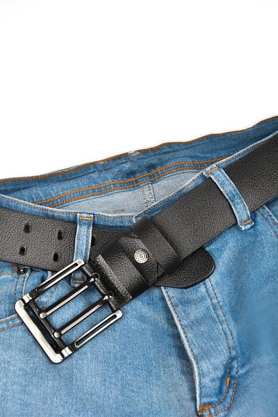 DeepSEA Curea neagră pentru bărbați, cu două limbaje, 100% piele naturală, personalizată, 4,5 cm, curea sport 2402631