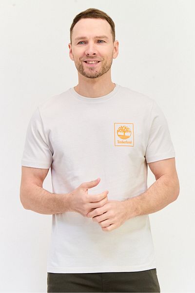 Timberland Men Crew Neck Short Sleeves Graphic Print T-Shirt, Off White