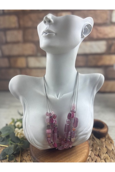 SEDEF TAKI İncili işlemeli taşlı kolye