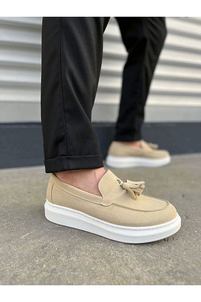 Joy Ayakkabı Komen Jy154 Blaze Laceless Tasseled Suede Men's Casual Sports Classic Shoes Sbt - Cream