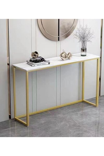 Raffine Console Entryway Hallway Table Home Office Table with Marble Top Heavy Duty Metal Frame 100x75x30cm