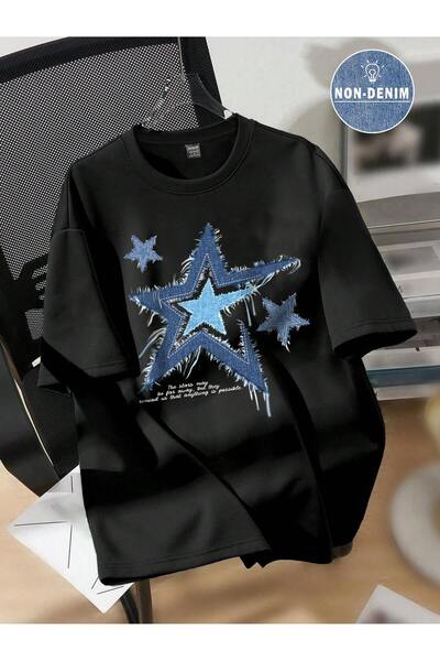 Tarzsokak Yıldız Grafikli Yuvarlak Yaka Kısa Kollu Tişört
