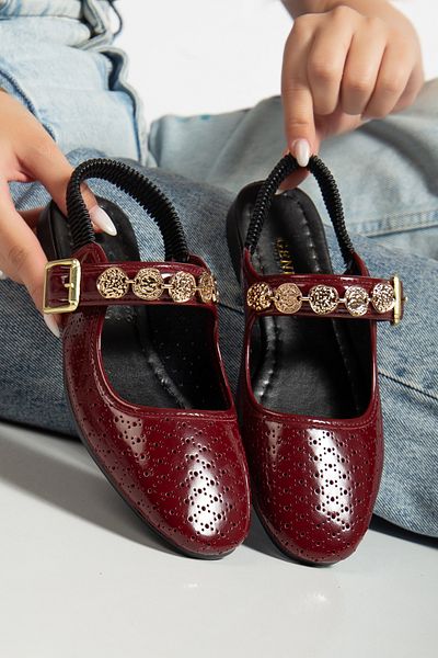 Genetti Lariny Large Stone Buckle Detailed Open Back Elastic Full Mold Daily Women's Ballerinas