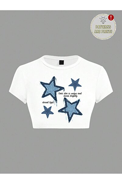 Tarzsokak Κοντομάνικο Crop με στρογγυλή λαιμόκοψη και σχέδιο Star Graphic