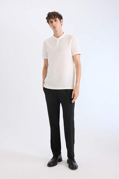 DeFacto Slim Fit Slim Fit Stand γιακά με υφή κοντομάνικο μπλουζάκι πόλο βάφλα Z4262AZ25SM