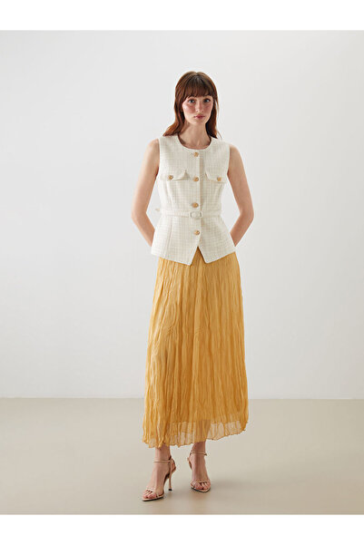 LC Waikiki Lcwaikiki Classic Sari Elastic Waist Pleated Skirt S5Pn71Z8Nvy25