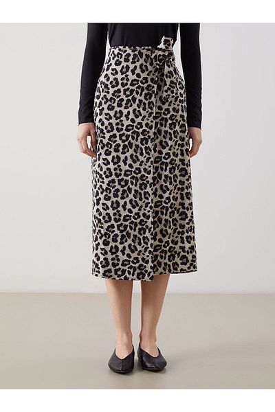 LC Waikiki Lcwaikiki Classic Brown Elastic Waist Leopard Print Women's Skirt S5Kl16Z8Nvy25