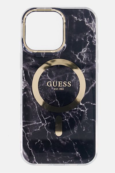 Guess iPhone 16 Pro Max Marble Print Hard Phone Case, Black