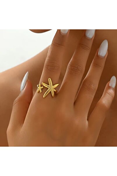 Siya Silver Kararmaz Çelik Gold Renk Ayarlanabilir Deniz Yıldızı Kadın Yüzük