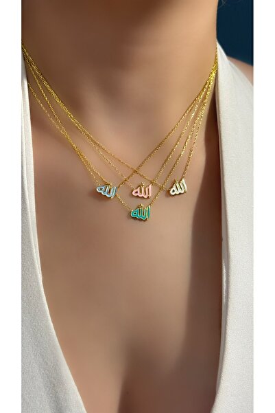 Luna Argento RENKLİ MİNELİ ARAPÇA ALLAH YAZILI KOLYE ( TÜM RENKLERLE)