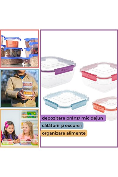 OEM Set 4 Caserole Transparente, Sistem Anticurgere, Fără BPA, 400ml, 800ml, 1450ml, 2350ml