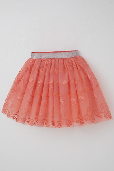 Breeze Fusta Tutu pentru Fata Broderie Floral Elastic in talie Sclipici 5-10 Ani, Somon