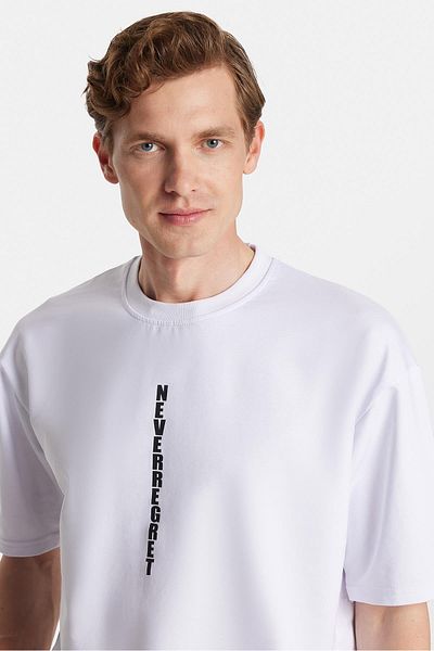 Tudors Ανδρικό μπλουζάκι Oversize με φαρδύ κομμένο βαμβακερό λαιμόκοψη λευκό μπλουζάκι