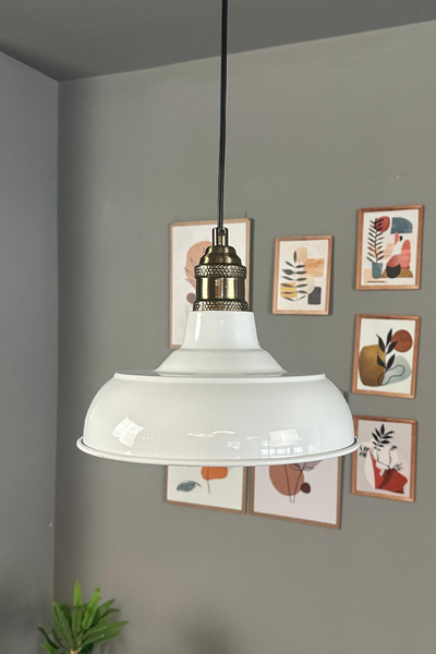 Bamyum Veluna Beyaz Lale Başlık Tekli Avize Retro Sarkıt Ofis Showroom Salon Mutfak Avizeleri