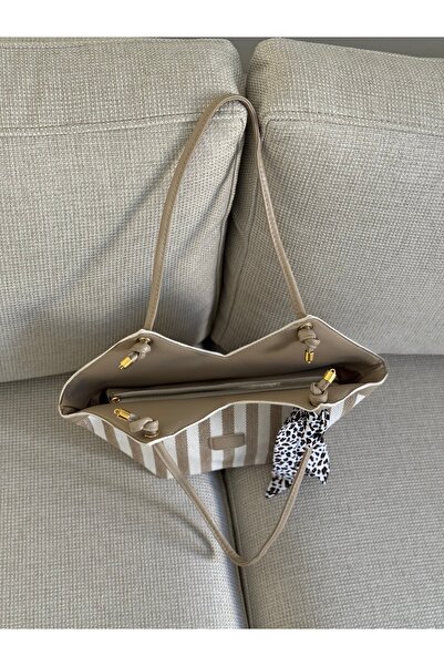 BAGLOVİS Scarf Detail Canvas Fabric Women's Shoulder Bag Uzn18 En42