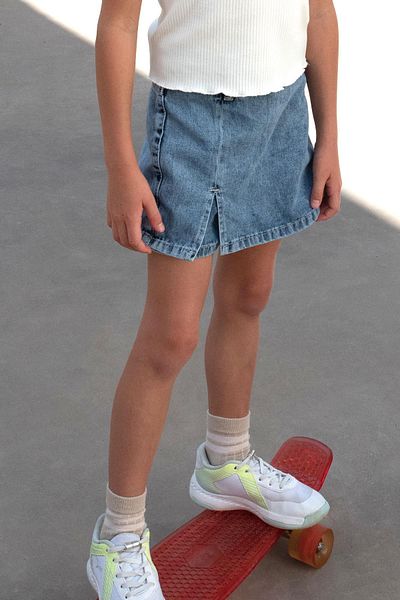 Breeze Girl's Jean Shorts Skirt with Pocket Button Detail 5-10 Years, Blue