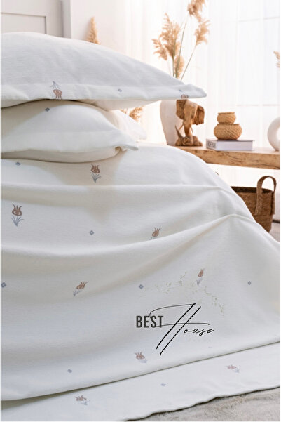 best house decor Nakışlı Tulip Tek Kişilik Yatak Örtüsü