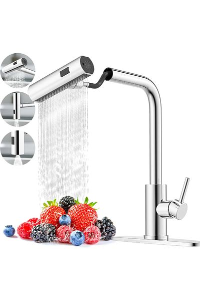 QuTek QuTek professional kitchen sink faucet, stainless steel, 3 functions, flow mode, extendable spray