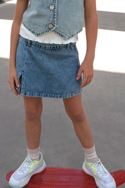 Breeze Girl's Jean Shorts Skirt with Pocket Button Detail 5-10 Years, Blue